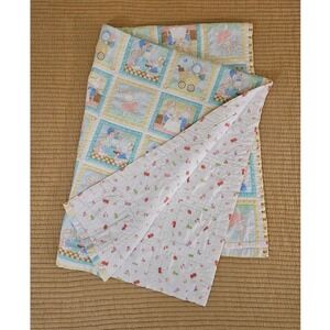Vintage Bunny Patchwork Baby Hand Stitched Quilt Pastel Nursery Crib Blanket